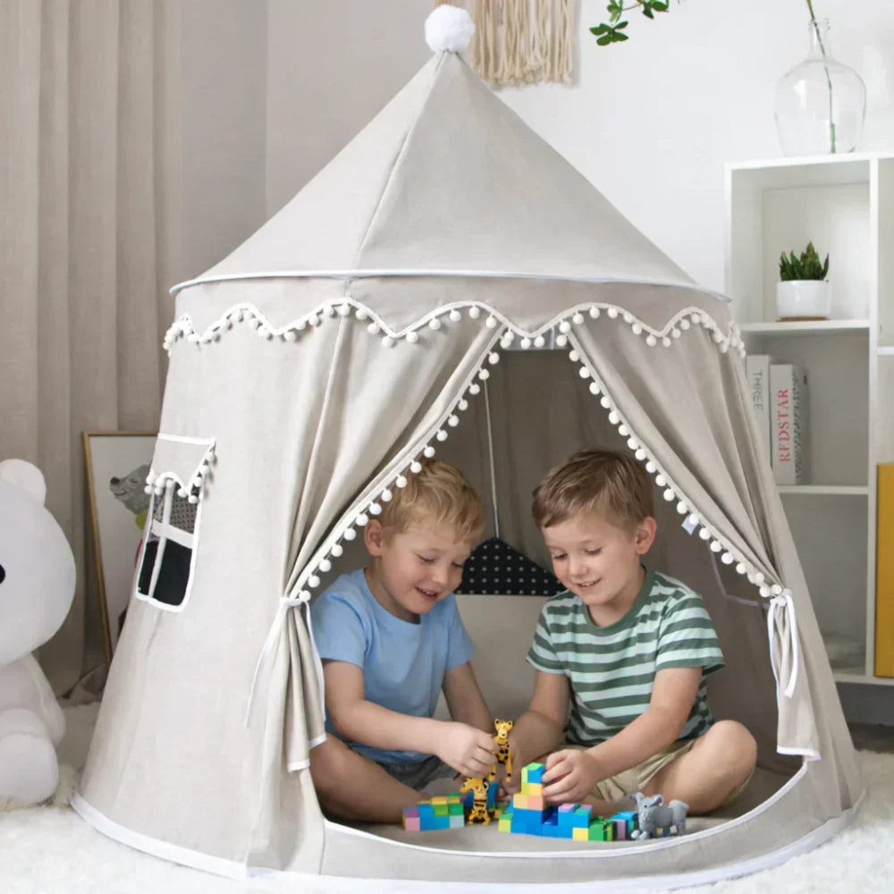 Canvas Play Teepee Tent with Cotton Fabric and Wooden Pole Frame