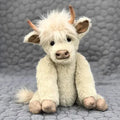 Handcrafted Highland Cow Plush with Flowers on Its Head and Posable Limbs in White Or Brown