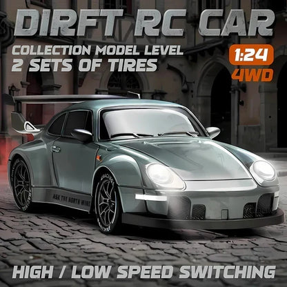 4WD RC Car with Switchable Drift and Racing Tires, LED Lights