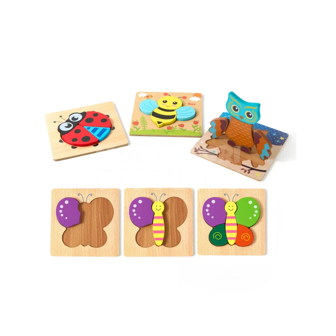Wooden Animal Puzzles for Toddlers – 6-Pack Educational Learning Toys