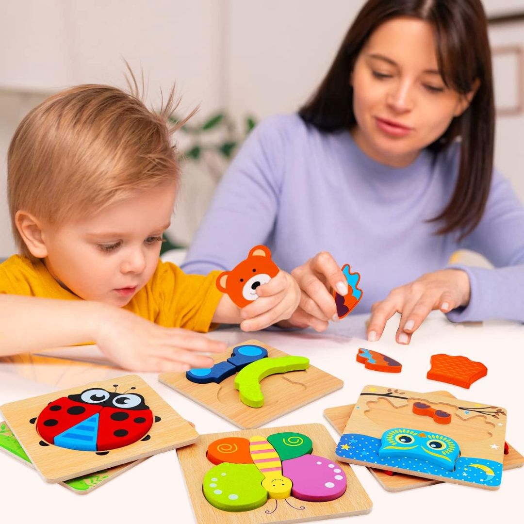 Toddlers Wooden Animal Puzzle 6-pack - Kicks & Crawls