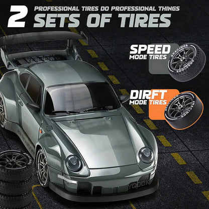 4WD RC Car with Switchable Drift and Racing Tires, LED Lights