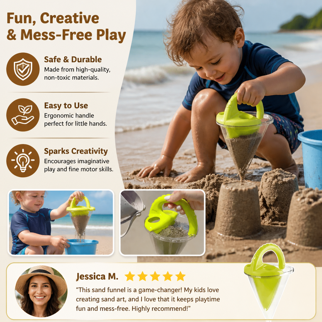 Kids Beach Sand Funnel Toy for Pouring and Drawing Patterns in Sand
