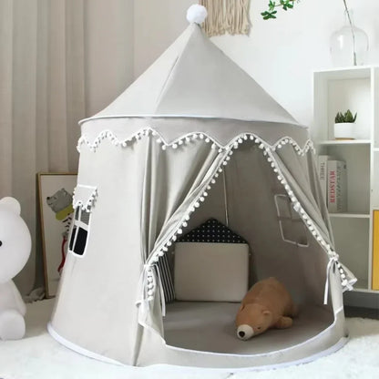 Canvas Play Teepee Tent with Cotton Fabric and Wooden Pole Frame