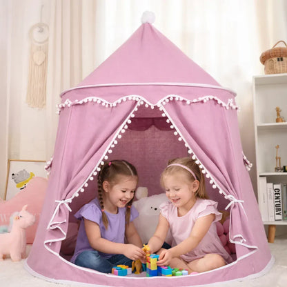 Canvas Play Teepee Tent with Cotton Fabric and Wooden Pole Frame