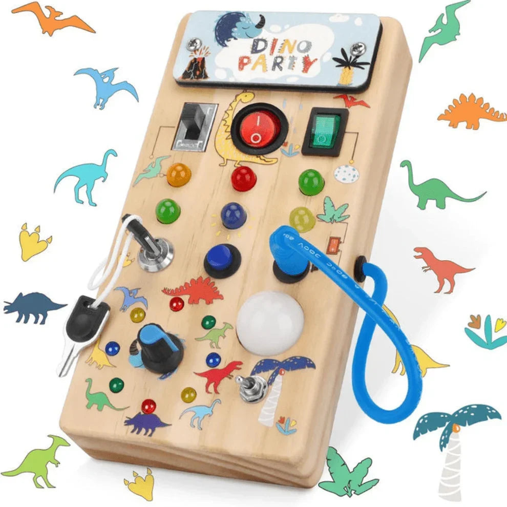 Busy Board Montessori Toy, Wooden Sensory Activity Board with LED Lights
