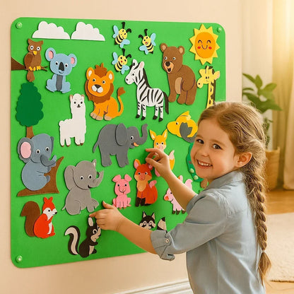 Felt Play Set with Colorful Felt Figures and Backgrounds in Zoo, Farm, Galaxy and Underwater Themes