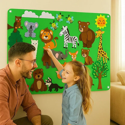 Felt Play Set with Colorful Felt Figures and Backgrounds in Zoo, Farm, Galaxy and Underwater Themes