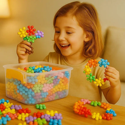 Interlocking Snowflake Blocks with Multiple Colors and Storage Box