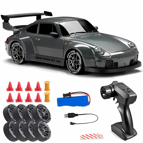 4WD RC Car with Switchable Drift and Racing Tires, LED Lights