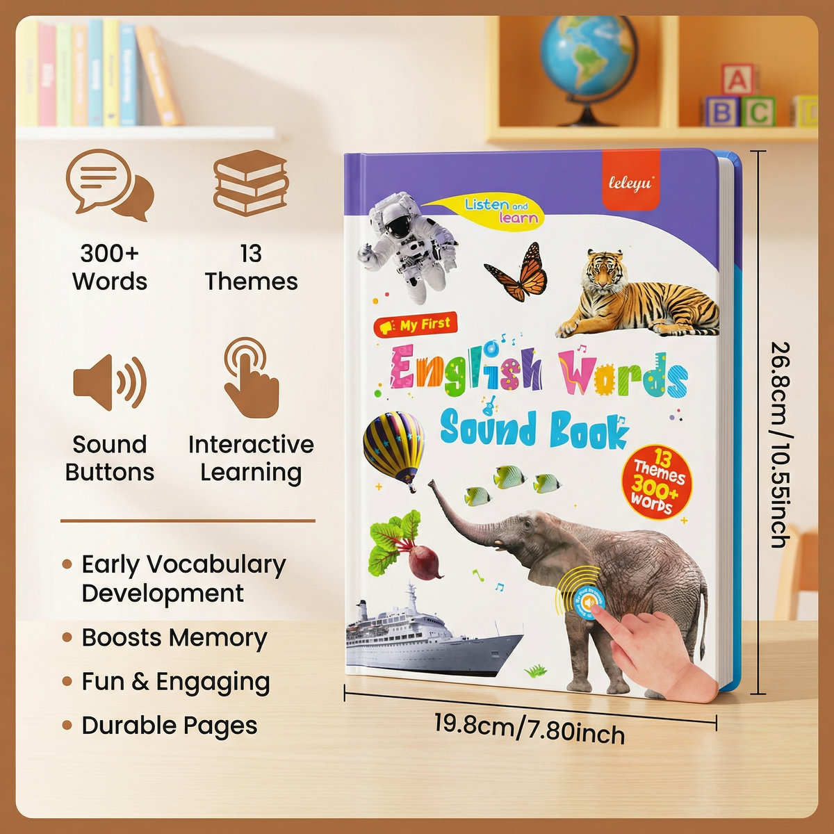 Interactive English Sound Book with 300 Words and 13 Themed Pages for Children
