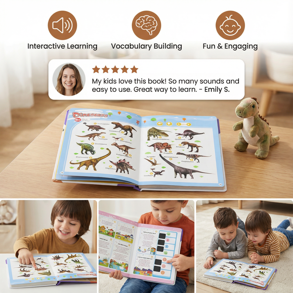 Interactive English Sound Book with 300 Words and 13 Themed Pages for Children
