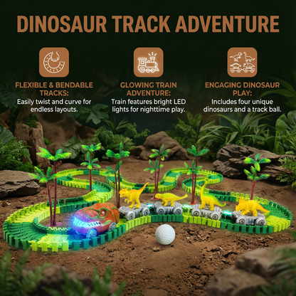 Flexible Dinosaur Race Track Set with Glowing LED Train for Kids