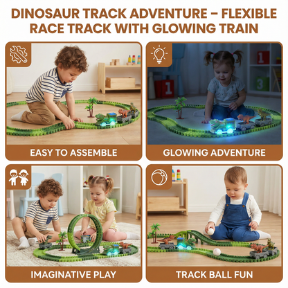 Flexible Dinosaur Race Track Set with Glowing LED Train for Kids