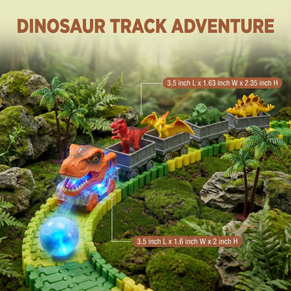 Flexible Dinosaur Race Track Set with Glowing LED Train for Kids